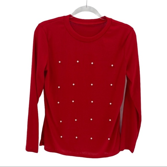 Long Sleeve Pearl Embellished Cotton Shirt Size L - Picture 4 of 8